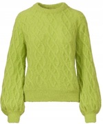 Maud sweter XS wełniany alpaka zielony limonkowy warkocz