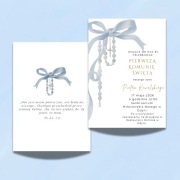 Zaproszenia komunijne Różaniec z kokardą