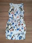 sukienka tulipan biała w kwiaty elegancka * 36 S