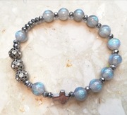 Różaniec bransoletka dziesiątka  szaro niebieska cyrkonie 8mm hematyt