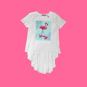 T-shirt Asymetryczny  z Flamingiem na deskorolce,  S/M