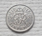 Wielka Brytania Anglia Król Jerzy VI 6 pensów sixpence 1951 KM# 875