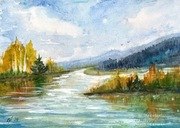 Rzeka w Karpatach.. original Akwarela, A4,