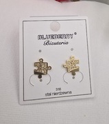 KOLCZYKI PUZLE  ZŁOTE STAL CHIRURGICZNA 316L BLUEBERRY 