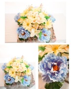 Kompozycja nagrobna stroik na grób niebiesko-żółty beton misa 53 cm