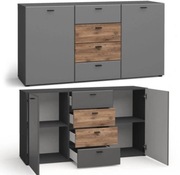 Duża szara komoda z szufladami i półkami 150cm