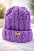 Czapka handmade fiolet WRZOS ręcznie robiona na szydełku