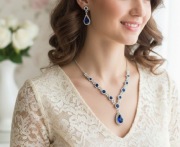 Komplet zestaw naszyjnik z kryształami kropla wody kolczyki niebieski, ślub