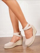 Buty damskie Sandały na koturnie zamszowe beżowe wkładka 25,4cm