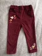 Wiśniowe haftowane spodnie sztruksowe TU 86 - 92 w kwiatki ptaszki jak nowe