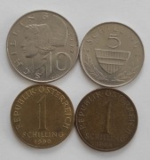 Austria - szylingi 10, 5, 1, 1 - zestaw 4 monet