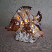 Lampion latarnia świecznik ceramiczny ażurowy ryby morskie fale