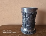 Przepiękny cynowy kufel kielich myśliwski XXw.