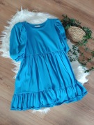 BAWELNAniebieska krótka sukienka długa bluzka tunika z krótkim rękawem