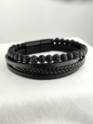 NOWA Bransoletka męska czarna skórzana prezent 21 cm