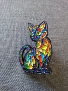Pin przypinka broszka odznaka szpilka kot kotek kolorowy witraż 