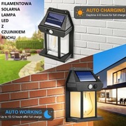 Wodoszczelna solarna lampa LED elewacyjna FILAMENT czujnik PIR WYPRZEDAŻ