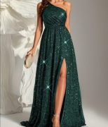 Nowa modna wiosenno-letnia suknia z cekinami na jedno ramię wieczorowa 