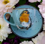 Rudzik. Filiżanka i spodek,ręcznie malowane.