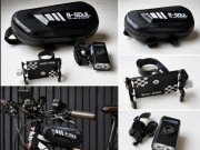 Zestaw rowerowy lampka LED + uchwyt telefon alu + sakwa na ramę