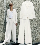 ZARA garnitur, zestaw marynarka i spodnie, tkanina z lnem, kolor ecru, r.S