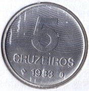 BRAZYLIA 5 cruzeiros 1983, KM# 591, AU