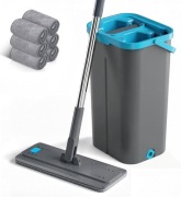 MASTERTOP Mop płaski z wiadrem + 6 podkładek z mikrofibry szary