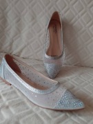 (39) Bogato zdobione Baleriny ślubne z Londynu, NOWE 