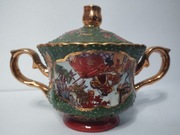 Cukiernica porcelana orientalna vintage złocenia kompletna z pokrywką 15cm