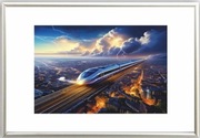 Grafika AI, pociąg przyszłości, oprawiona w pleksi i ramę , 42x30 cm