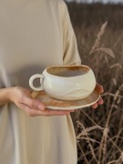 Duża filiżanka ceramiczna ze spodkiem ręcznie wykonana, 450 ml