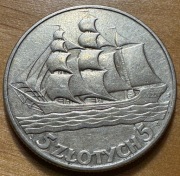 5 zł 1936, żaglowiec