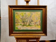 Obraz Mieszko Jabłoński – akwarela, leśny pejzaż, światło wśród drzew 04