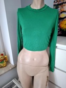 M 38 H&M zielony crop top z długim rekawem odkryte plecy wiązany na plecach