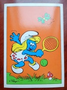 POCZTÓWKI retro SMERFY - nr 5 - Smerfetka grająca w tenisa , tenis , sport