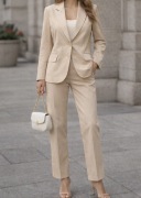 Escada Sport kremowy garnitur w prążek komplet marynarka spodnie