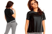 Czarna bluzka z ekoskóry i dzianiny, rozmiar 42/44 XL/XXL, NOWA