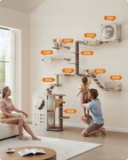 Modularny Drapak Ścienny Dla Kota Z Placem Zabaw Mostkami Budką Do Salonu 