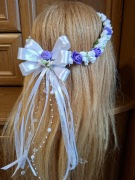 Wianuszek komunijny delikatny bialo fioletowy