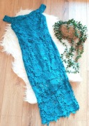 niebieska granatowa elegancka morska ażurkowa koronkowa sukienka 36S