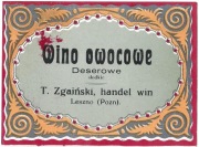 Przedwojenna etykieta na WINO OWOCOWE, T. Zgaiński Leszno