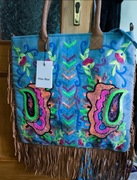 Torba cekinowo dzinsowa haftowana z fredzlami 