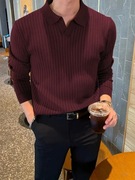 Sweter Męski Old Money Casual z Kołnierzykiem - Karmazynowy M