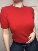 Sweter na krotki rekaw wełniany wełna angora czerwony S 36 M 38 na święta