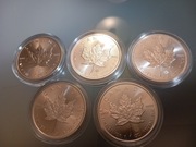 5 monet srebrnych jednouncjowych Kanadyjski Liść Klonowy rocznik 2021 9999