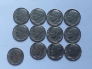 Zestaw 12 monet USA - One Dime (10 centów) - Roosevelt - Mennica D