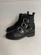 pavement czarne skórzane buty botki 39,5 40 motocyklowe sprzączki skóra 