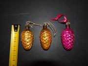 Bombki szklane PRL szyszki 3 sztuki, vintage, retro