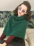 Poncho wełniane, otulacz | MERINO & ALPAKA | zielony leśny | S/M | handmade