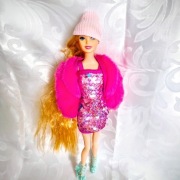 Zestaw 3 części sukienka czapka futro ubranka dla lalki Barbie 